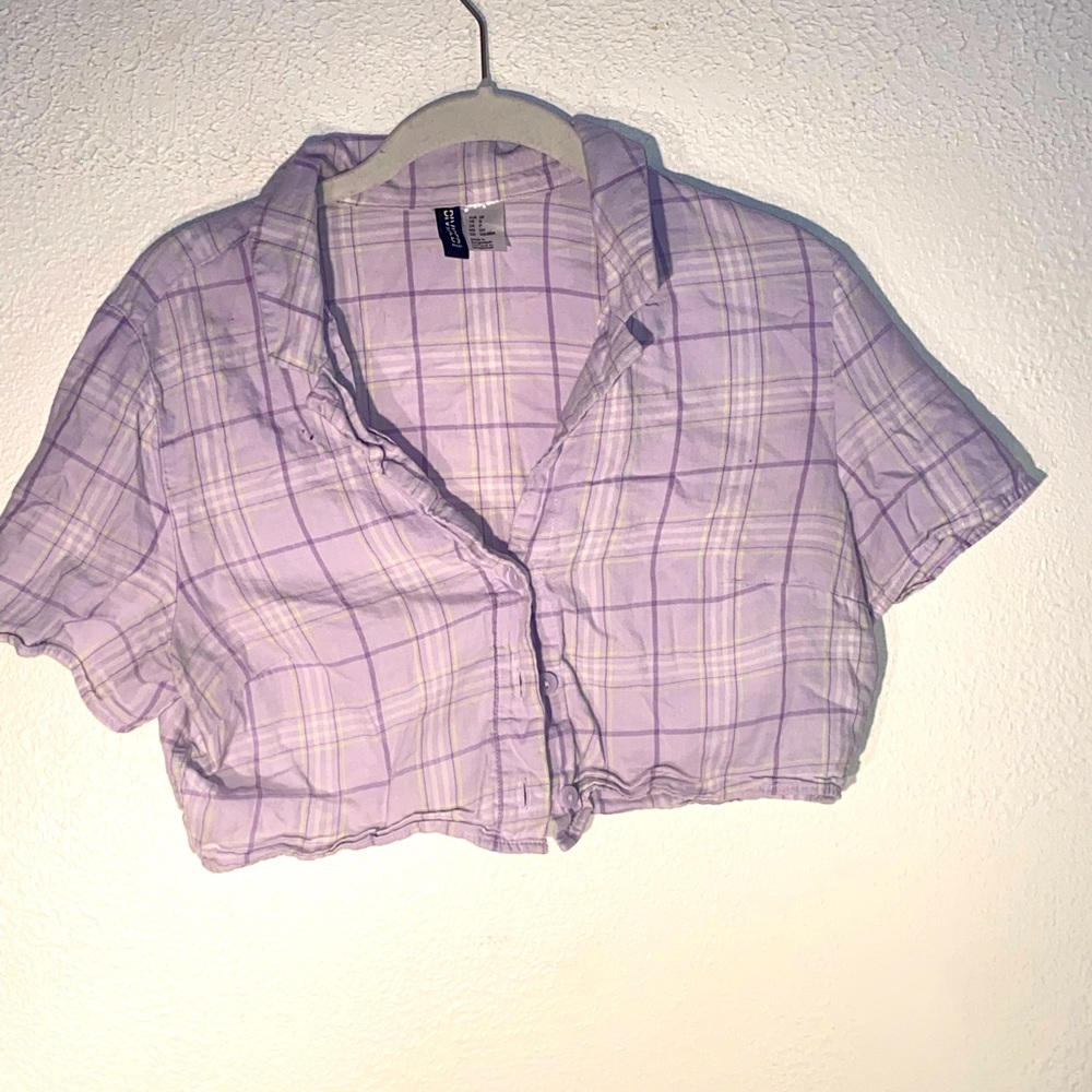 Cropped colored short sleeve checkered top